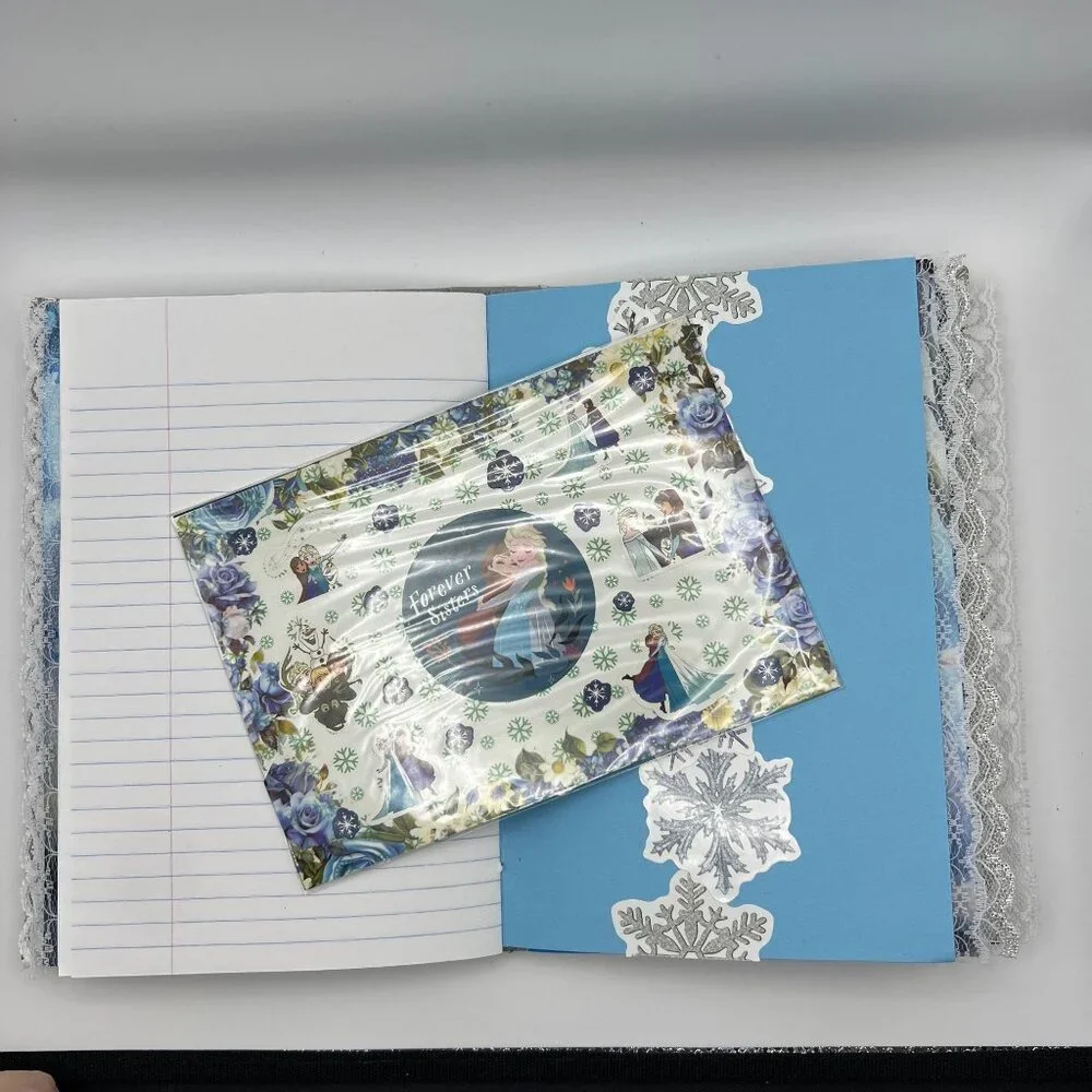 Disney Frozen-Themed Handmade Junk Journal With Decorated Pages Stickers & Snowf